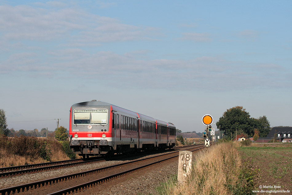 628 510 unterwegs als RE10031 Kleve - Düsseldorf zwischen der Blockstelle Vernum und Nieukerk