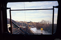 Blick aus der 140 184 bei Linz mit Jahrhunderthochwasser des Rheins im Januar 1995