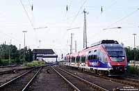 Bei einem Zusammenstoß mit einem umgestürzten Baum wurde der 644 024 stark beschädigt. Am 12.7.2002 wurde dieser Zug als Rbz 69356 mit 30km/h in das Aw Kassel überführt. Hamm Rbf, 12.7.2002