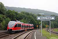 Als RB 12832 (Trier - Gerolstein) fährt der 644 527 in Bitburg Erdorf ein. 29.8.2008. Ab Gerolstein wird der Triebwagen seine Fahrt als RE 11412 nach Köln Deutz fortsetzen.
