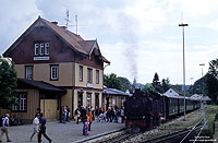 In Warthausen zweigt die 750mm Schmalspurbahn nach Ochsenhausen ab. Während der Reisezugverkehr bereits 1964 endete, wurde bis 1983 Güterverkehr mit Rollböcken abgewickelt. Nach Einstellung des Gesamtverkehrs wurde hier ein Museumsverkehr eingerichtet. Im Endbahnhof Ochsenhausen steht die 99 788 bereit zur Rückfahrt nach Warthausen. 14.11.2008
