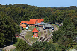 Blick vom Aussichtsturm der Ostseetherme auf den Bahnhof Heringsdorf
