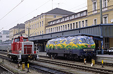218 418 und 365 118 in Regensburg Hbf, 10.1.2000
