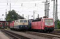Eine Baureihe - vier Farbschemen! Im Bh Frankfurt trafen sich die 181 211, 203, 207 sowie die z-gestellte, blaue 181 201. 8.8.2009
