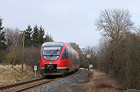 Neben der Baureihe 648 kommen nun auf der KBS478 auch Kaiserslauterer 643 zum Einsatz. Zwischen Mendig und Thür fährt der 643 043 als RB12616 nach Mayen Ost. 12.2.2015