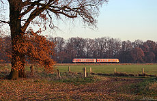 Kurz vor „Licht aus“ fährt die RB10281 zwischen Hamminkeln und Blumenkamp nach Wesel. Fünf Tage später hieß es hier auch für den 628 „Licht aus“…