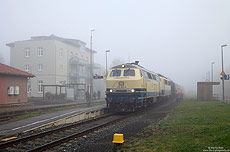 218 460 mit Überführung der Ce 6/8 III 14305 der SBB-Historic im Bahnhof Mellrichstadt