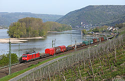 185 072 mit Güterzug auf der rechten Rheinstrecke bei Lorch