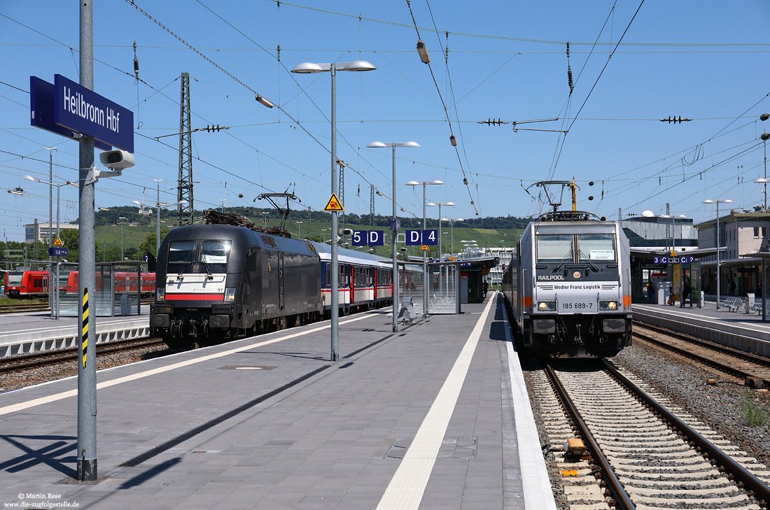 185 689 von WFL und ES64 U2-097 mit TRI-Ersatzzug in Heilbronn Ersatzverkehr für Abellio-BW