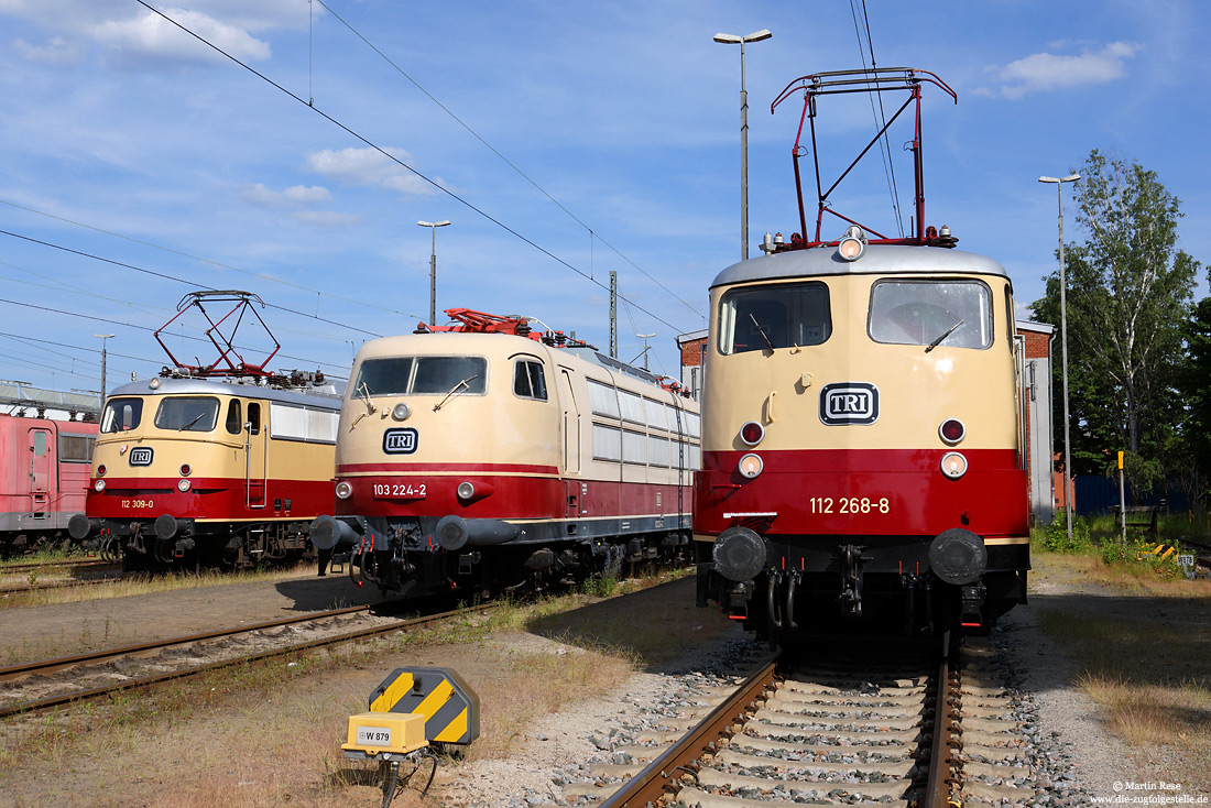 Lokparade mit 112 268, 103 224 und 112 309 des Unternehmens Train-Rental TRI im Bw Nürnberg Rbf