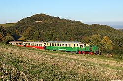 Diesellok D1 auf der Steilstrecke der Brohltalbahn bei Engeln im Herbst