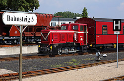 199 016 der Mecklenburgischen Bäderbahn Molli im Bahnhof Bad Doberan