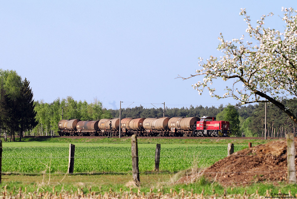 Am 6.5.2008 fährt die D24 der Bentheimer Eisenbahn aus Holthausen kommend bei Leschede in Richtung Salzbergen.

