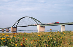 218 307 am 27.7.2010 mit dem Lr77728 auf der Fehmarnsundbrücke