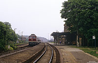 Noch einmal der Bahnhof Hettstedt mit einfahrendem E4987 nach Magdeburg. Als Zuglok diente an diesem trüben 24.5.1993 die Güstener 232 395.
