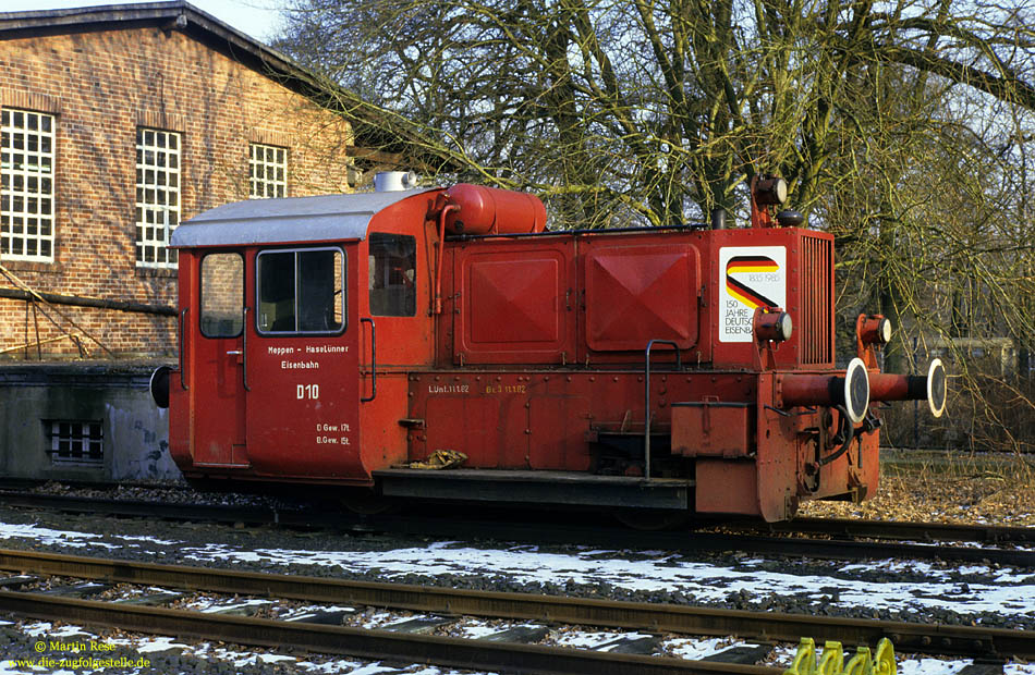 D10 der Meppen-Haselünner-Eisenbahn ex Köf4598 im Bahnhof Meppen Vormeppen