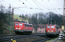 150 071 und 150 103 im Bahnhof Laufach