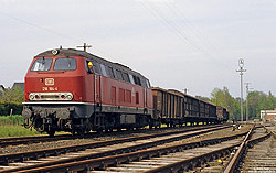 216 164 vom Bw Braunschweig mit Übergabegüterzug nach Paderborn Nord in Bad Lippspringe
