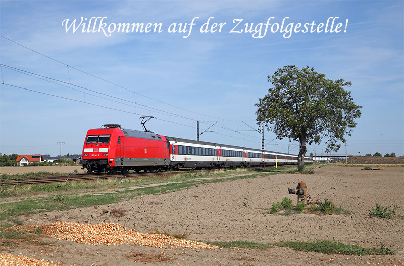 Mit dem EuroCity 7 (Hamburg Altona – Chur) am Haken rauscht die 101 142 am 26.8.2015 durch die Felder bei Bobenheim. Der nächste Halt wird in einigen Minuten Mannheim Hbf sein.