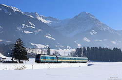 Am kalten 26.1.2017 fährt die 223 061 mit dem ALX 84161 bei Unterthalhofen nach Immenstadt.