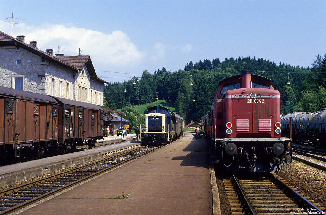 Zugkreuzung im Bahnhof Regen, Strecke Plattling – Bayrisch Eisenstein mit 211 054 und 211 312