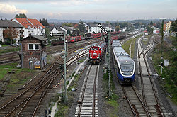 Bahnhof Paderborn Nord mit VT643 308 der Nordwestbahn und 265 027