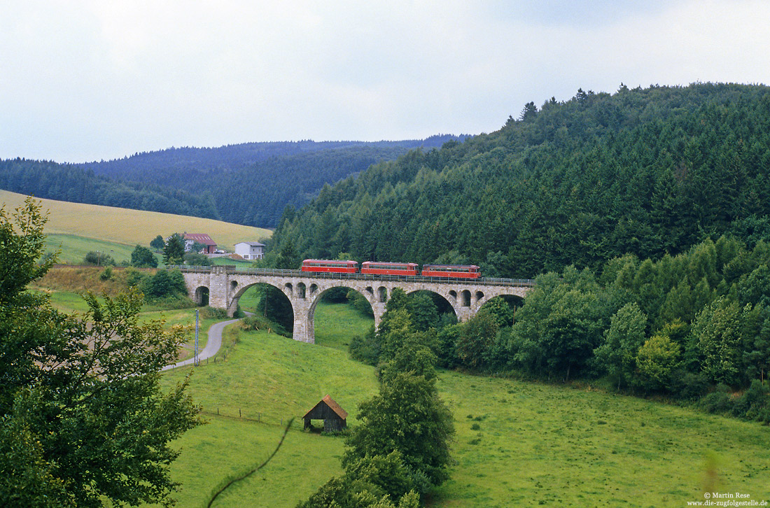 798 829 als E6445 Brilon Wald - Korbach auf der Uplandbahn auf dem Viadukt bei Rhena