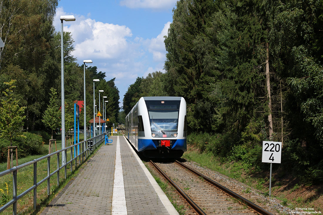 646 114 der UBB auf der Insel Usedom am Haltepunkt Neu Pudagla