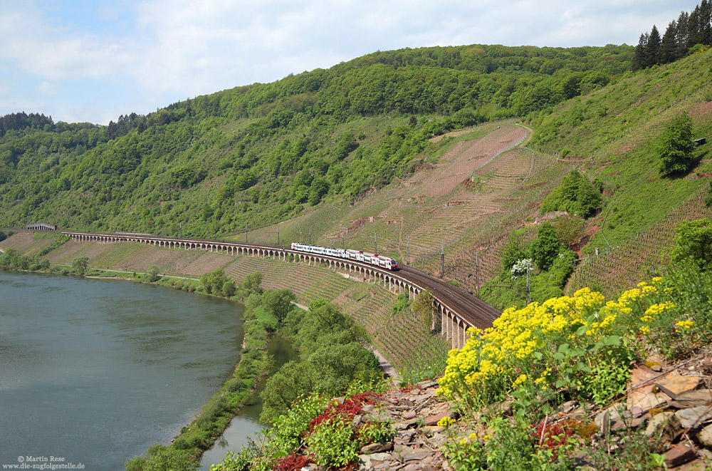 CFL2318 und 429 126 auf dem Pündericher Hangviadukt auf der Moselstrecke