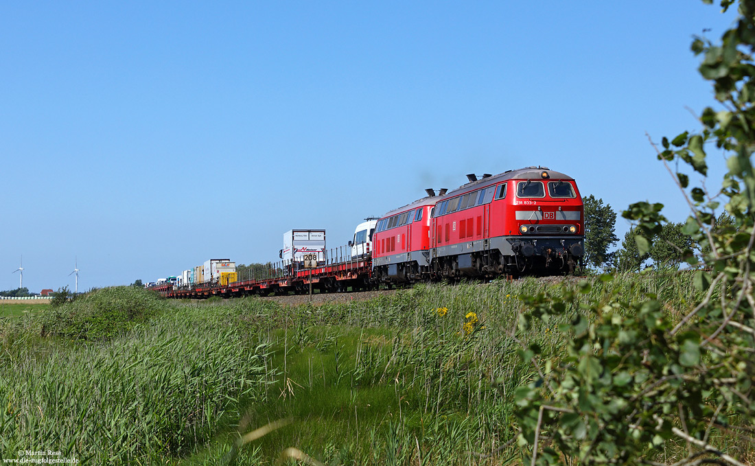 218 833, ehemalige 218 383 mit Syltshuttle bei Emmelsbüll