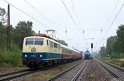 111 001 des DB-Museums mit Überführungsfahrt im Bahnhof Doberlug Kirchhain