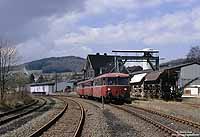 796 744 als Sonderzug Dieringhausen - Morsbach im Bahnhof Morsbach auf der Wiehltalbahn