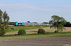 Nördlich von Bredstedt beschleunigt die 245 207 die NOB81720 nach Westerland.