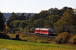 628 450 bei Bad Salzschlirf auf der Vogelsbergbahn mit Telegrafenleitungen